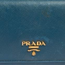 Pre Owned Prada Blue Saffiano Metal Leather Flap Continental Wallet