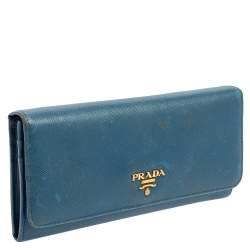 Pre Owned Prada Blue Saffiano Metal Leather Flap Continental Wallet