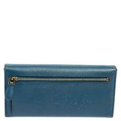 Pre Owned Prada Blue Saffiano Metal Leather Flap Continental Wallet