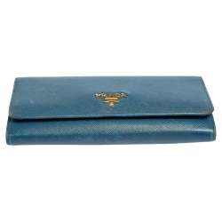 Pre Owned Prada Blue Saffiano Metal Leather Flap Continental Wallet