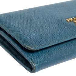 Pre Owned Prada Blue Saffiano Metal Leather Flap Continental Wallet