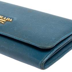 Pre Owned Prada Blue Saffiano Metal Leather Flap Continental Wallet