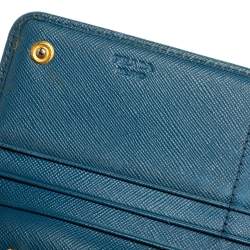 Pre Owned Prada Blue Saffiano Metal Leather Flap Continental Wallet