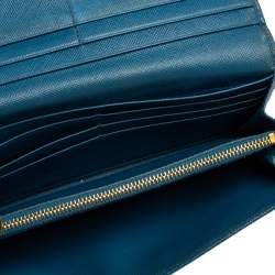 Pre Owned Prada Blue Saffiano Metal Leather Flap Continental Wallet