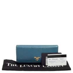 Pre Owned Prada Blue Saffiano Metal Leather Flap Continental Wallet