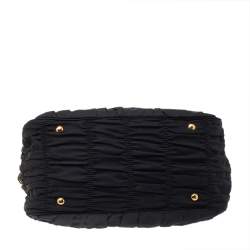 Pre Owned Prada Black Nylon And Leather Gaufre Tote