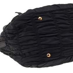 Pre Owned Prada Black Nylon And Leather Gaufre Tote