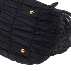 Pre Owned Prada Black Nylon And Leather Gaufre Tote
