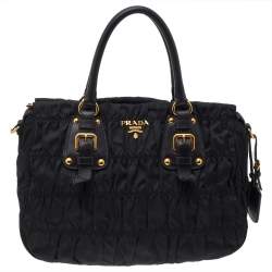 Pre Owned Prada Black Nylon And Leather Gaufre Tote