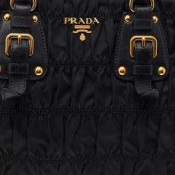 Pre Owned Prada Black Nylon And Leather Gaufre Tote