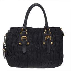 Pre Owned Prada Black Nylon And Leather Gaufre Tote