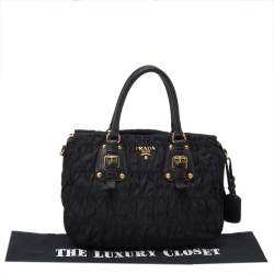 Pre Owned Prada Black Nylon And Leather Gaufre Tote