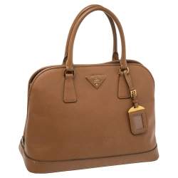 Pre Owned Prada Brown Saffiano Lux Leather Open Promenade Satchel