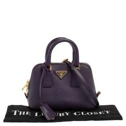 Pre Owned Prada Purple Saffiano Leather Mini Promenade Crossbody Bag