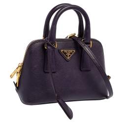 Pre Owned Prada Purple Saffiano Leather Mini Promenade Crossbody Bag