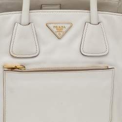 Prada Off White Leather Phenix Front Pocket Tote