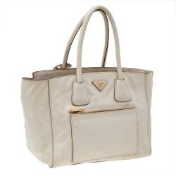 Prada Off White Leather Phenix Front Pocket Tote