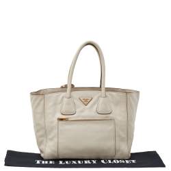 Prada Off White Leather Phenix Front Pocket Tote