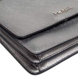 Pre Owned Prada Silver Saffiano Leather Mini Crossbody Bag