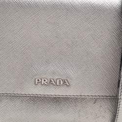 Pre Owned Prada Silver Saffiano Leather Mini Crossbody Bag