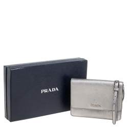 Pre Owned Prada Silver Saffiano Leather Mini Crossbody Bag