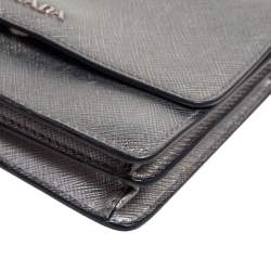 Pre Owned Prada Silver Saffiano Leather Mini Crossbody Bag