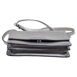 Pre Owned Prada Silver Saffiano Leather Mini Crossbody Bag