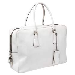 Prada Off-White Saffiano Leather Bauletto Bag