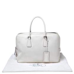 Prada Off-White Saffiano Leather Bauletto Bag