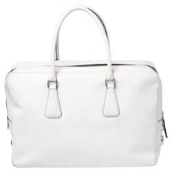 Prada Off-White Saffiano Leather Bauletto Bag