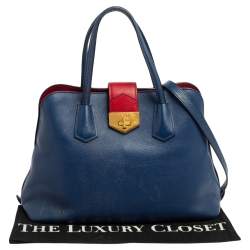 Pre Owned Prada Blue/Red Saffiano Leather Double Handle Tote