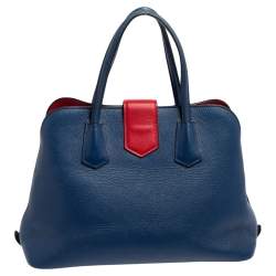 Pre Owned Prada Blue/Red Saffiano Leather Double Handle Tote