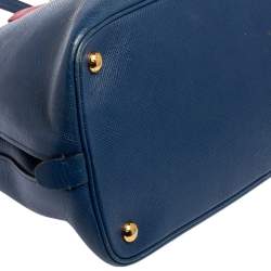 Pre Owned Prada Blue/Red Saffiano Leather Double Handle Tote