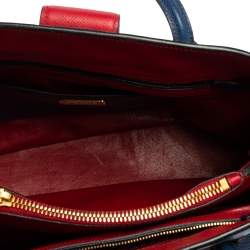 Pre Owned Prada Blue/Red Saffiano Leather Double Handle Tote