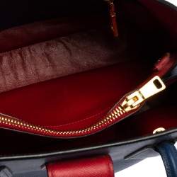 Pre Owned Prada Blue/Red Saffiano Leather Double Handle Tote