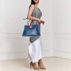 Pre Owned Prada Blue/Red Saffiano Leather Double Handle Tote