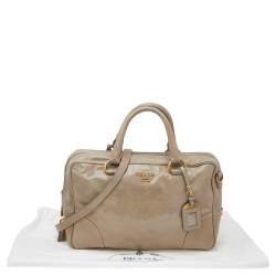 Pre Owned Prada Beige Leather Shine Top Zip Satchel