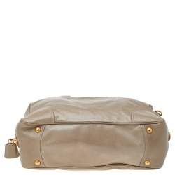 Pre Owned Prada Beige Leather Shine Top Zip Satchel