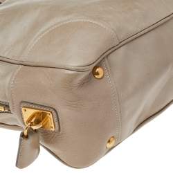 Pre Owned Prada Beige Leather Shine Top Zip Satchel