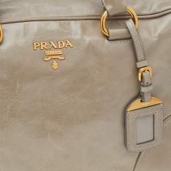 Pre Owned Prada Beige Leather Shine Top Zip Satchel