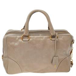 Pre Owned Prada Beige Leather Shine Top Zip Satchel