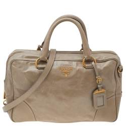 Pre Owned Prada Beige Leather Shine Top Zip Satchel