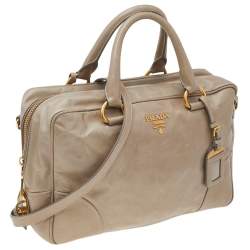 Pre Owned Prada Beige Leather Shine Top Zip Satchel