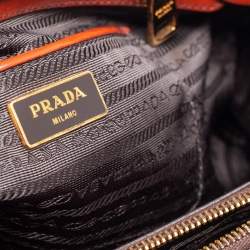 Pre Owned Prada Arancio Spazzolato Leather Large Fume Double Zip Tote