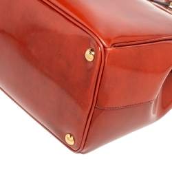 Pre Owned Prada Arancio Spazzolato Leather Large Fume Double Zip Tote