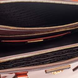 Pre Owned Prada Arancio Spazzolato Leather Large Fume Double Zip Tote