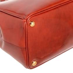 Pre Owned Prada Arancio Spazzolato Leather Large Fume Double Zip Tote