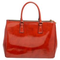 Pre Owned Prada Arancio Spazzolato Leather Large Fume Double Zip Tote