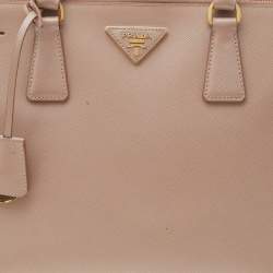Pre Owned Prada Beige Saffiano Lux Leather Medium Double Zip Tote