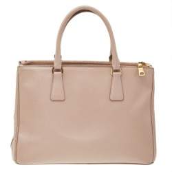 Pre Owned Prada Beige Saffiano Lux Leather Medium Double Zip Tote
